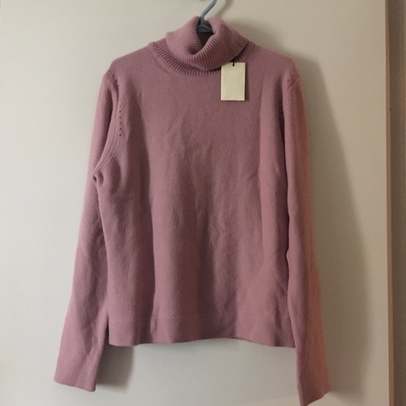 NWT MARLOWE Italy Rose Pink 100% Cashmere Thick Knit Turtleneck Sweater M - Picture 1 of 5